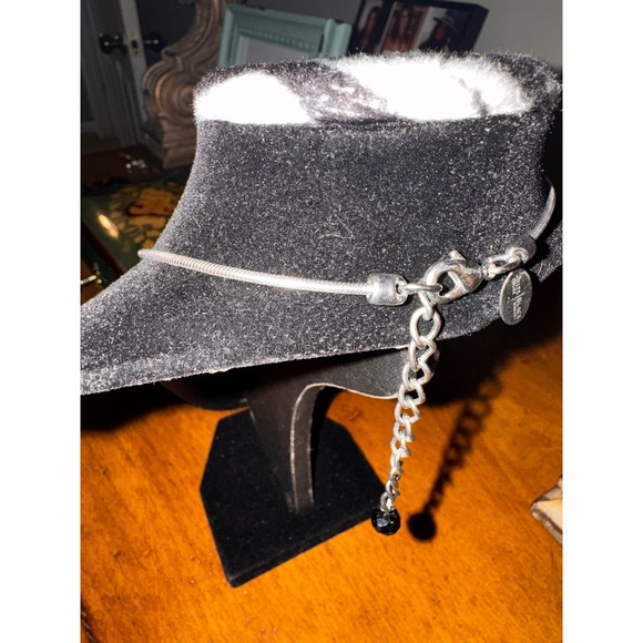 White House Black Market Silver Tone Necklace Black Stone Pendant Chunky Circle - Picture 5 of 5